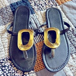 Black Sandals with Gold Accents